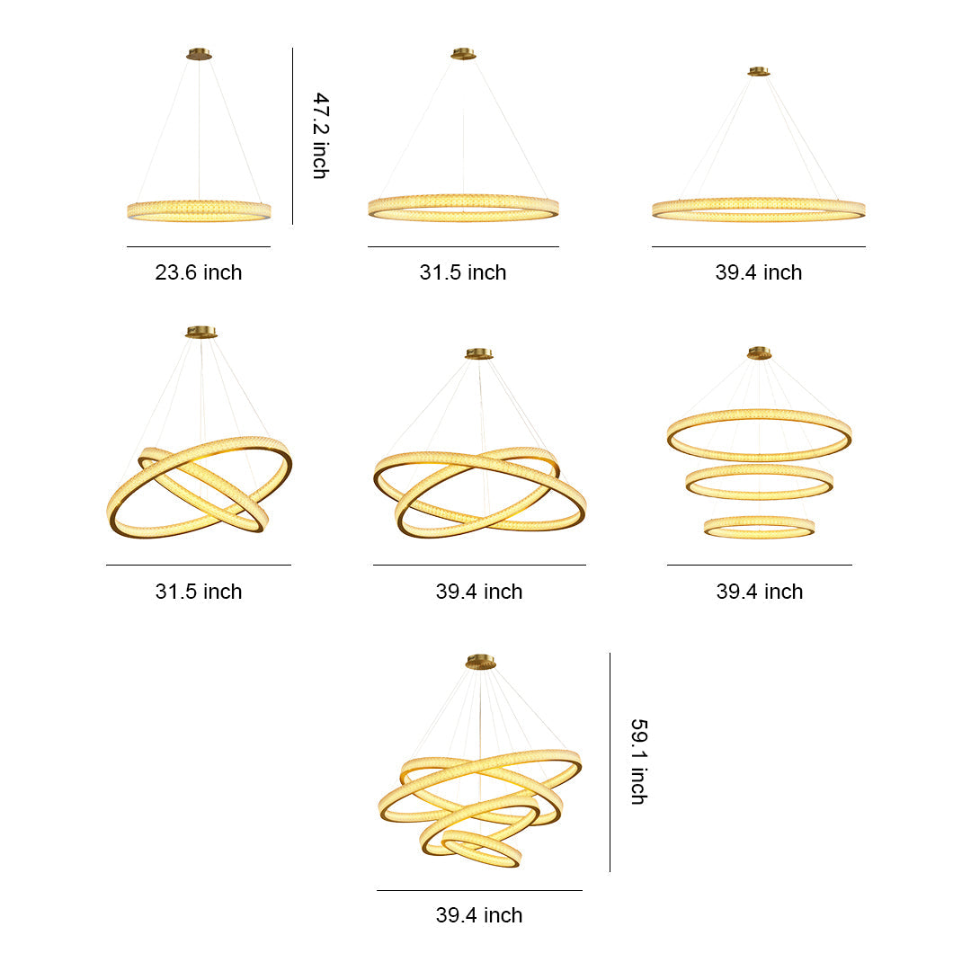 Circular Ring Chandelier — Full Copper, Dimmable LED, 50W–220W, Multiple Sizes