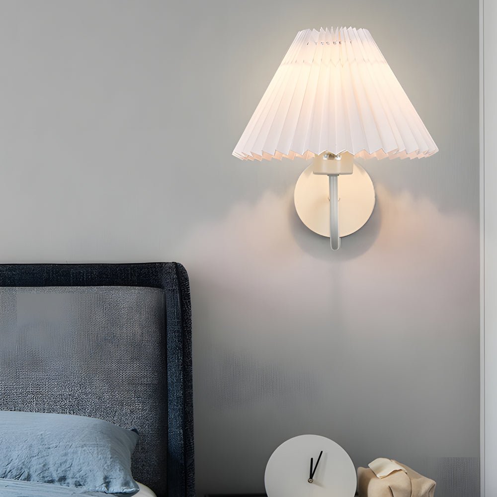 vintage dimmable metallic sconce with pleated fabric shade and single light