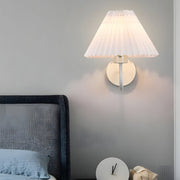 vintage dimmable metallic sconce with pleated fabric shade and single light