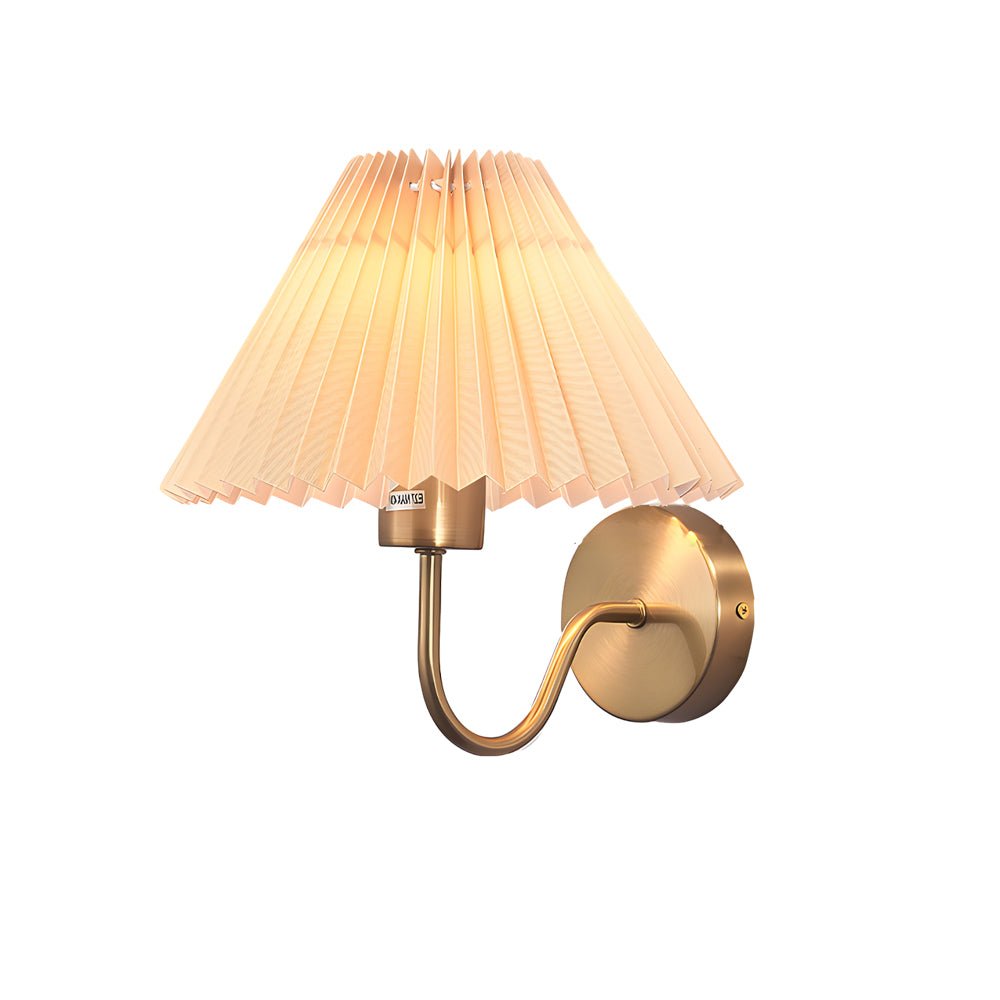 vintage dimmable metallic sconce with pleated fabric shade and single light