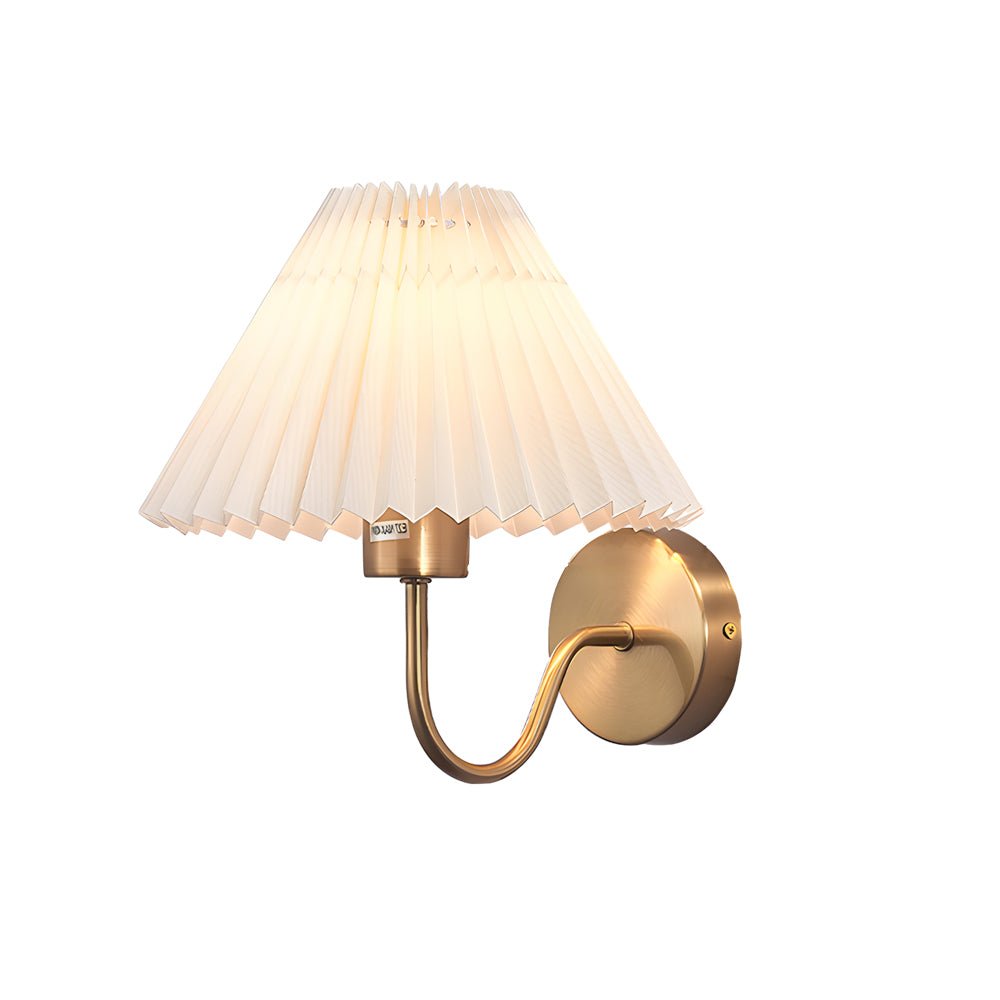 vintage dimmable metallic sconce with pleated fabric shade and single light