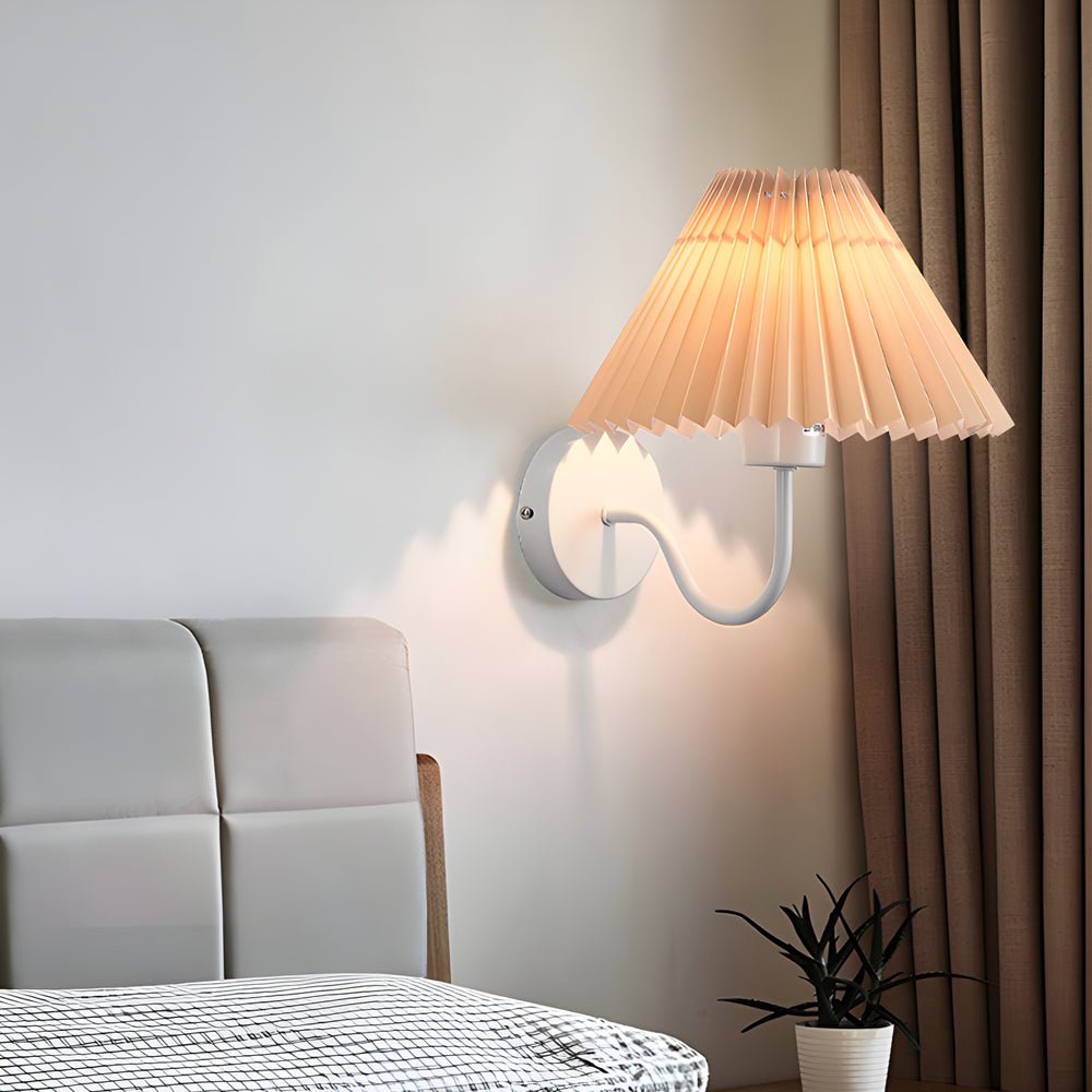 vintage dimmable metallic sconce with pleated fabric shade and single light