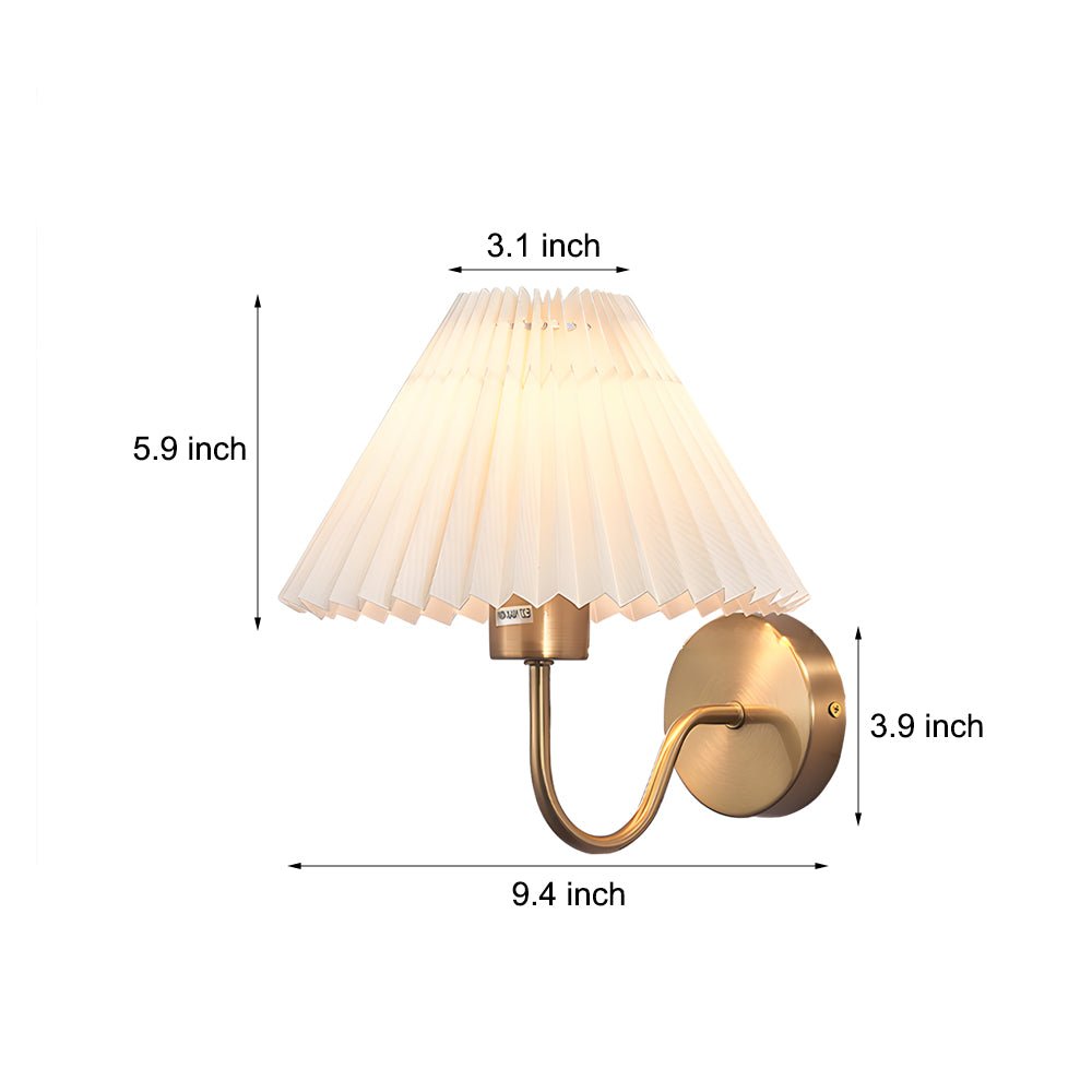 vintage dimmable metallic sconce with pleated fabric shade and single light