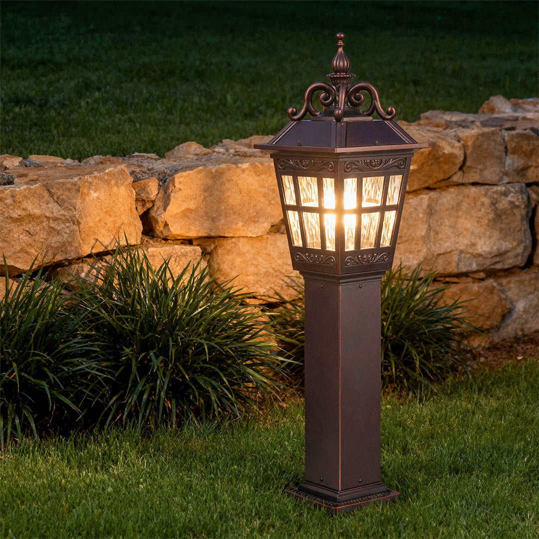 Classic Outdoor Post Light — Coffee-Brown Cast Aluminum, Clear Glass, 12W LED, IP44, 43"