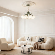 Lily-of-the-Valley Flower Chandelier — Green Iron, 8-Light, Three-Color Dimming, E27, 25.59" Wide