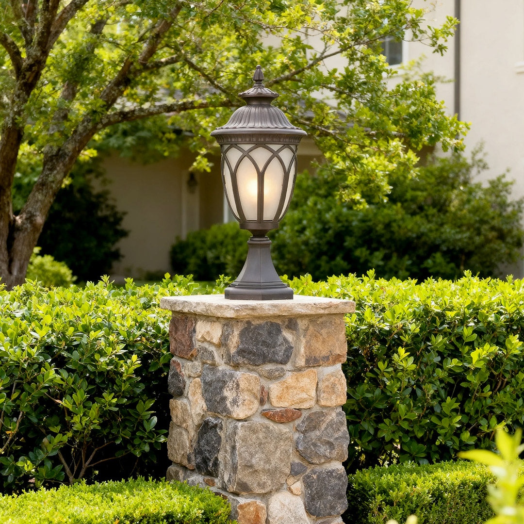 Vintage Outdoor Pillar Light — Cast Aluminum with Glass Shade, 12W E27, IP44 Weatherproof