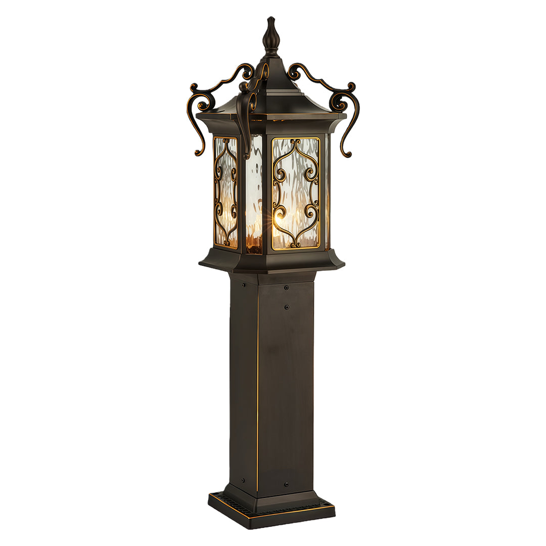Vintage Outdoor Landscape Post Light — Coffee Aluminum with Glass Shade, E27, IP65, Two Sizes