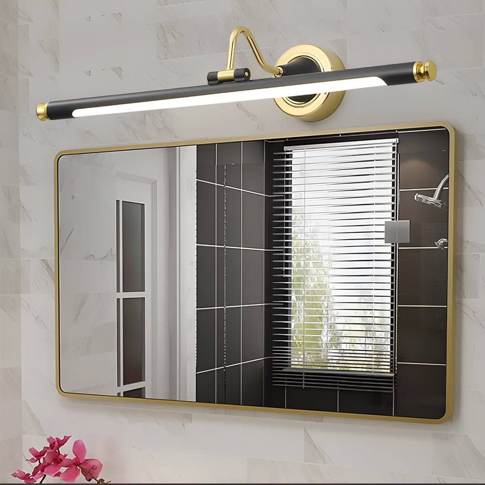 vintage led bathroom vanity light in gold and black with rotatable linear design
