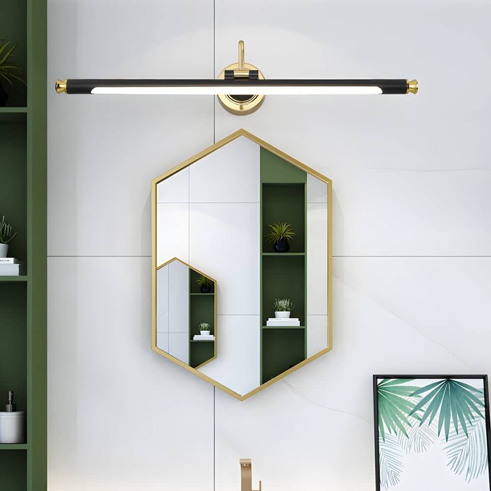 vintage led bathroom vanity light in gold and black with rotatable linear design