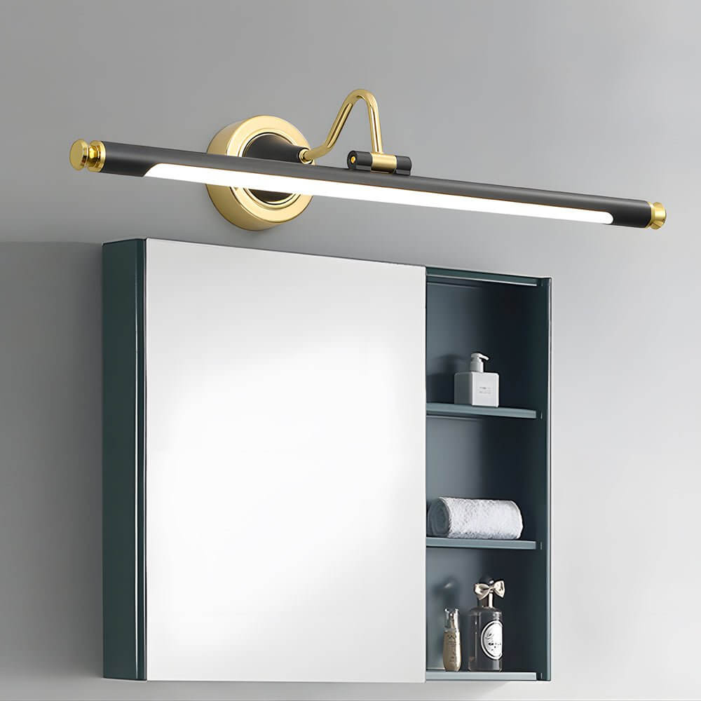 vintage led bathroom vanity light in gold and black with rotatable linear design