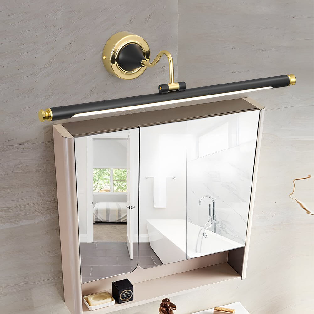 vintage led bathroom vanity light in gold and black with rotatable linear design