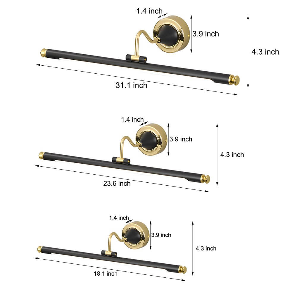 vintage led bathroom vanity light in gold and black with rotatable linear design