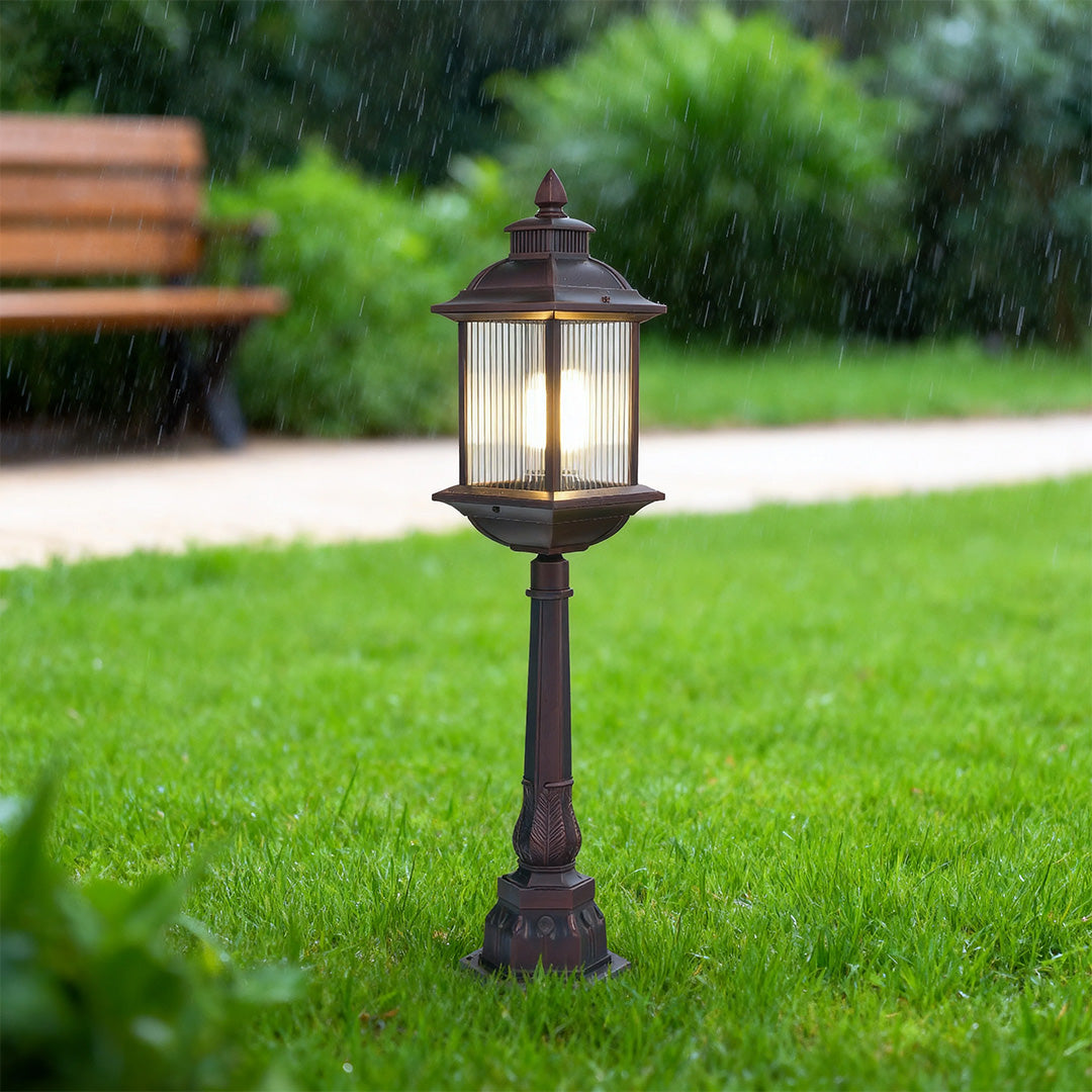 Modern Outdoor Post Light — Coffee Aluminum and Glass, E26, 12W, IP44, Hardwired