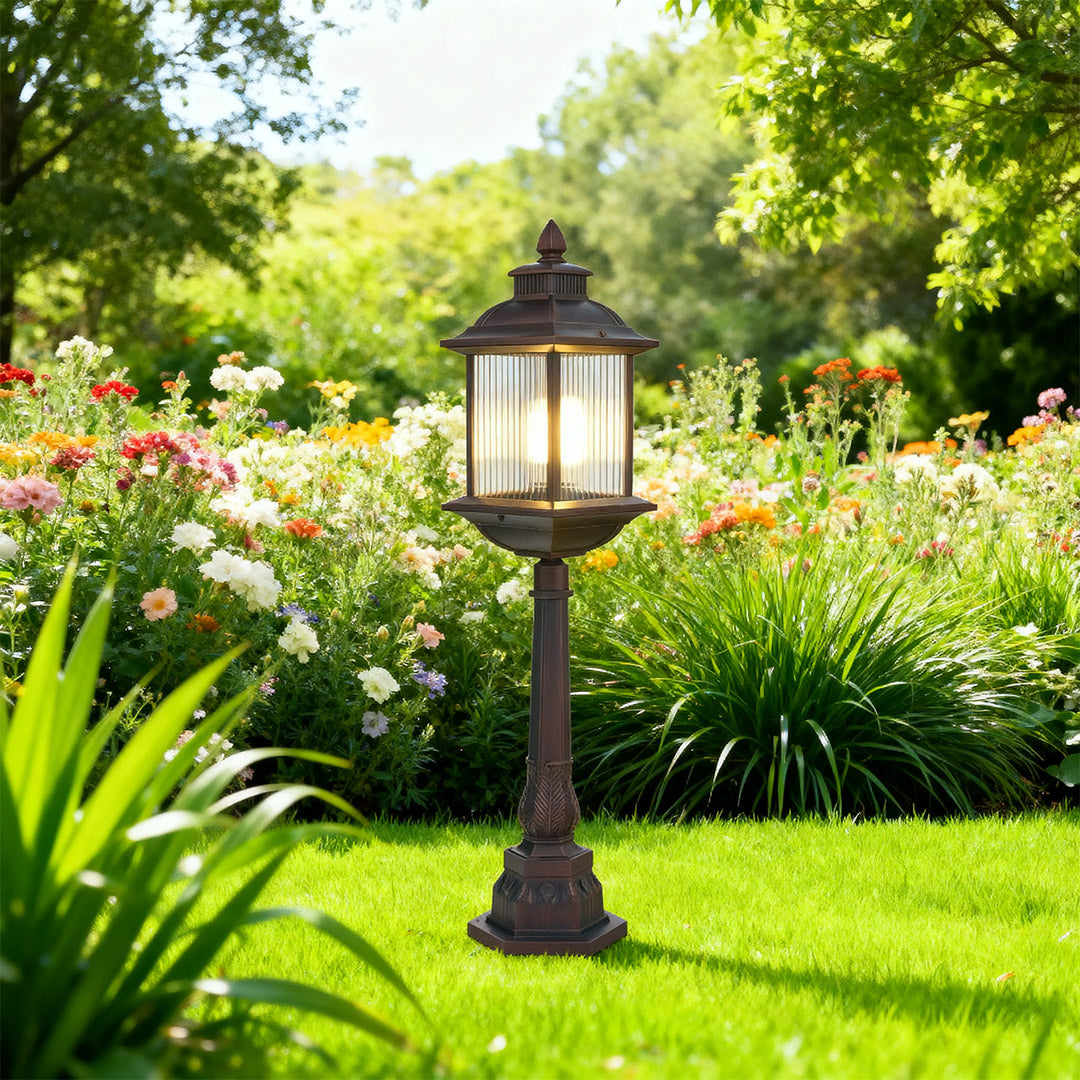Modern Outdoor Post Light — Coffee Aluminum and Glass, E26, 12W, IP44, Hardwired