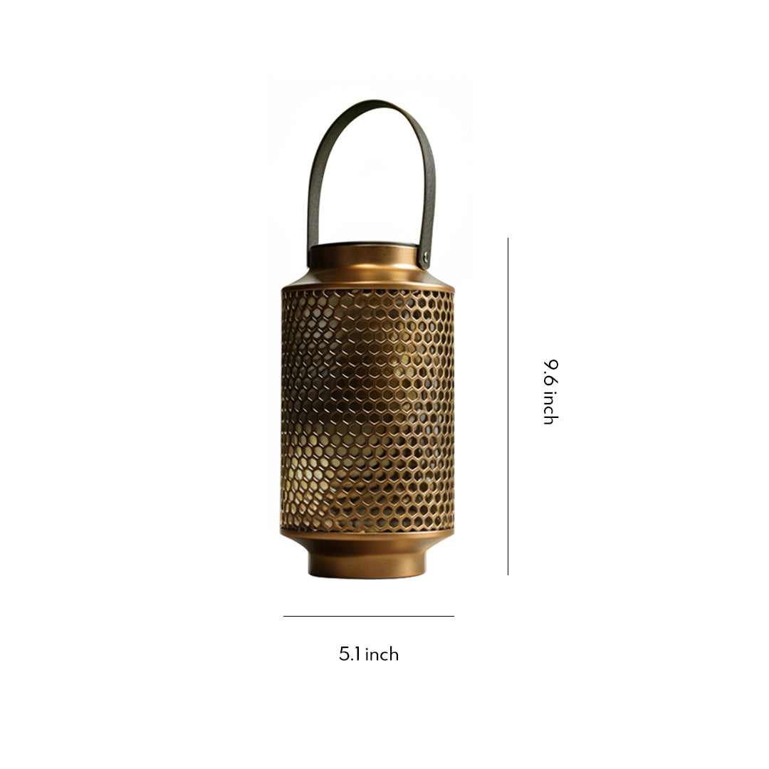 Retro Iron Art Portable Solar Lantern — Copper, Perforated, 0.5W LED, 600mAh, IP54