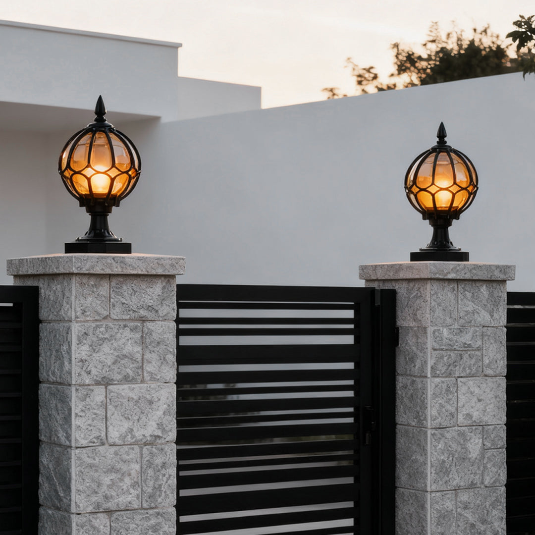 retro glass globe outdoor pillar lights copper fence post lighting