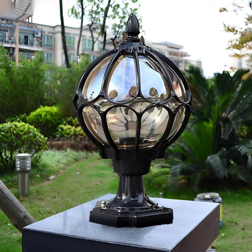 retro glass globe outdoor pillar lights copper fence post lighting