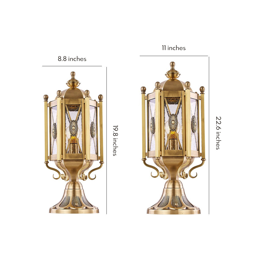 Vintage Copper Outdoor Pillar Light — Solid Copper, Glass Shade, IP55 Weatherproof, E27/E14