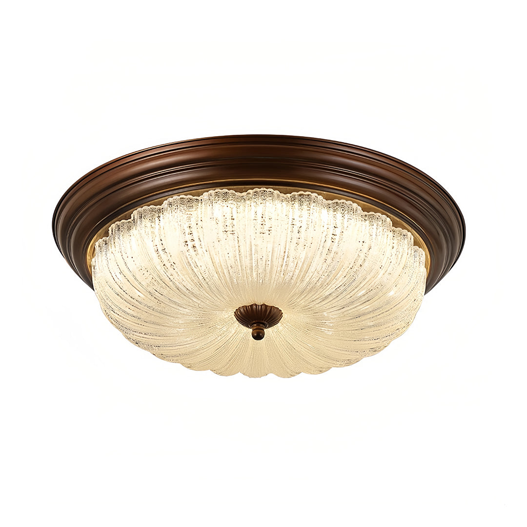 Pumpkin Dome Flush-Mount Ceiling Light — Walnut Iron Frame, Prismatic Glass, 3-Step Dimming, LED, 15"–23" Sizes