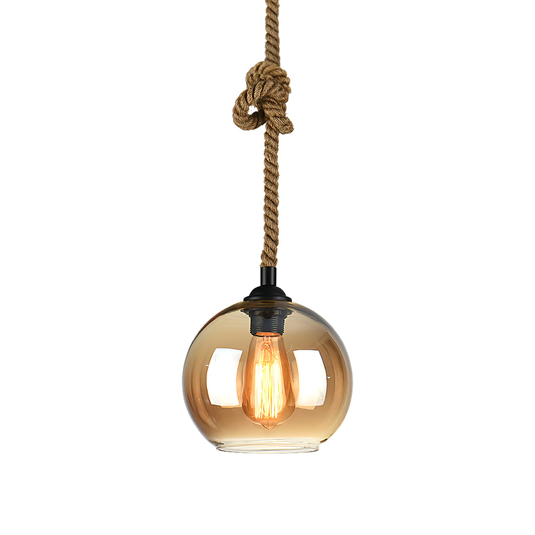 Minimalist Retro Hemp Rope Mini Pendant — Hand-Blown Glass, E27, 5W Warm Light, 1-Light