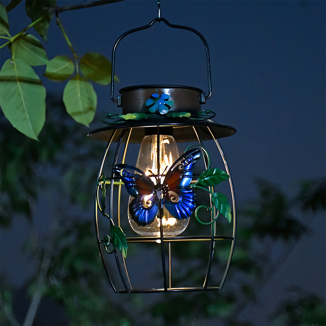 Butterfly Mesh Solar Hanging Lantern — Iron, LED, 600mAh, 12-Hour Runtime, Outdoor