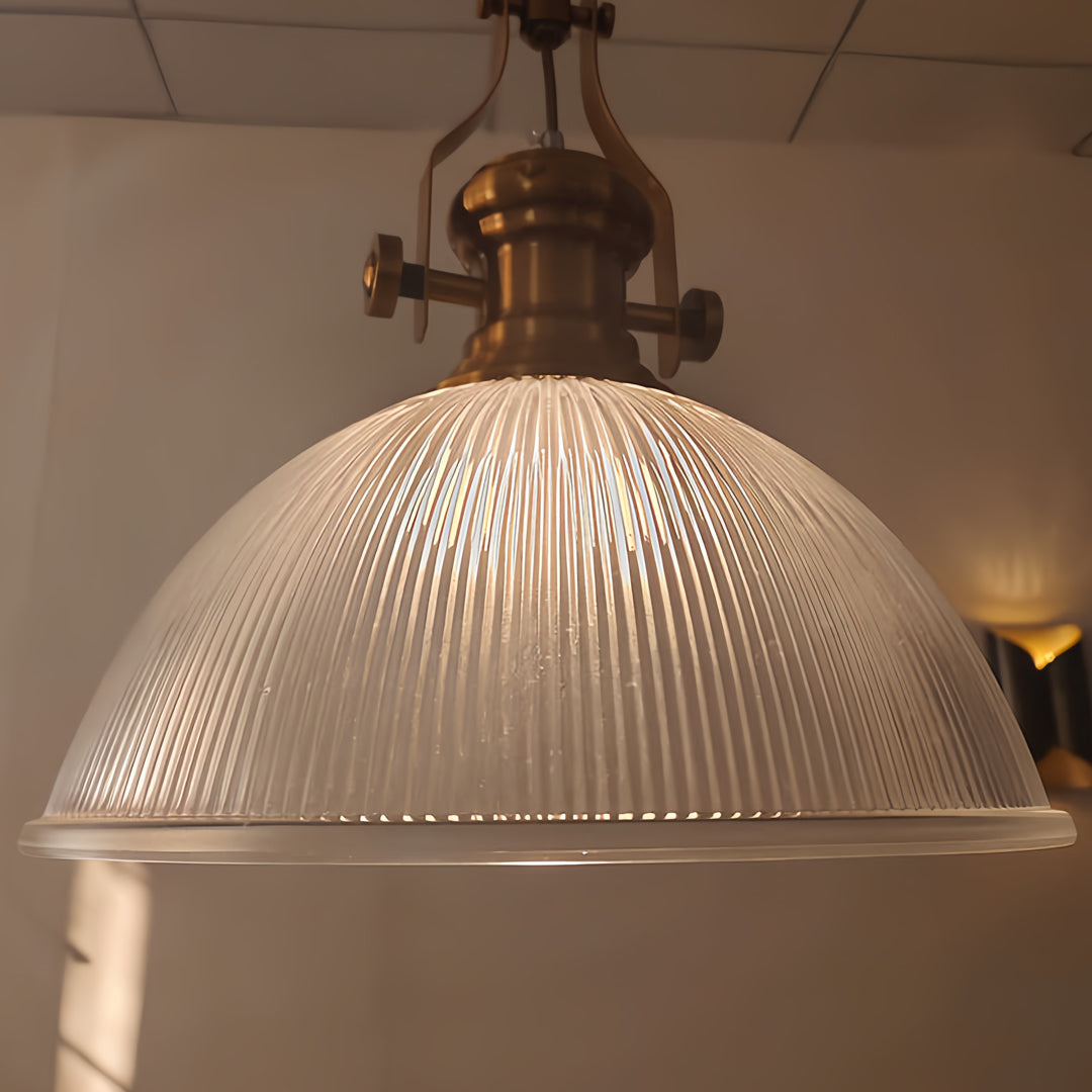 Retro Industrial Striped Glass Pendant — Iron, E27, Adjustable Chain, 30cm or 38cm