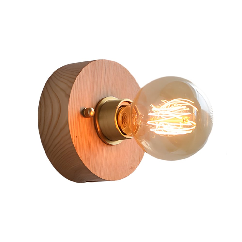 vintage walnut wood wall lamp 1 light design in roundsquare shape with pull chain switch