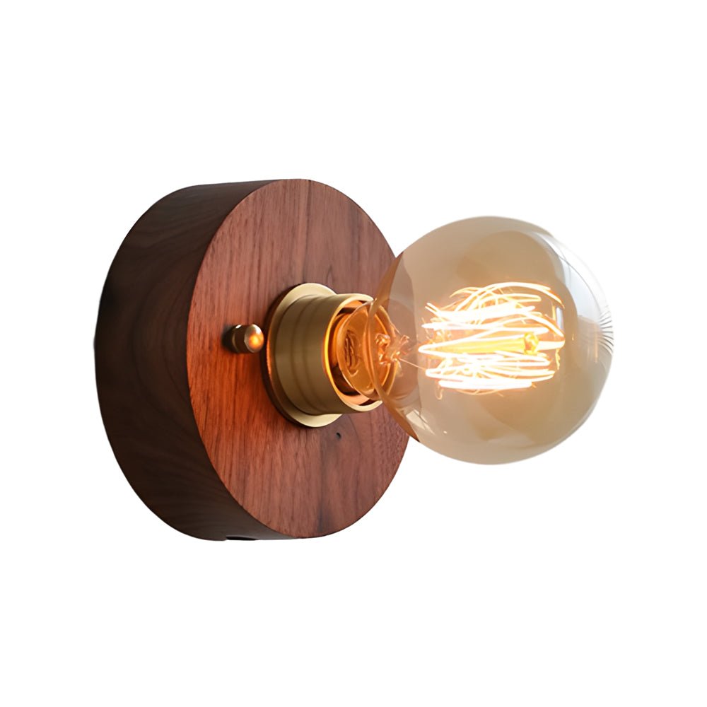 vintage walnut wood wall lamp 1 light design in roundsquare shape with pull chain switch