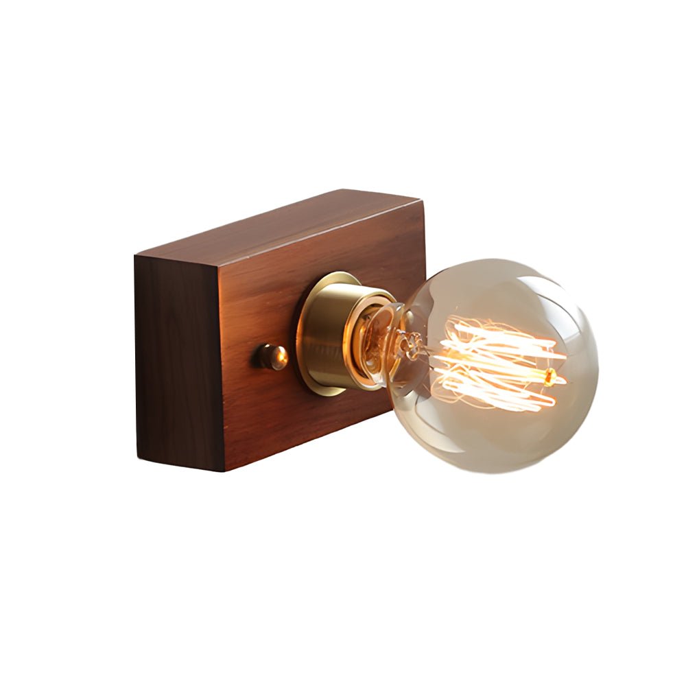 vintage walnut wood wall lamp 1 light design in roundsquare shape with pull chain switch