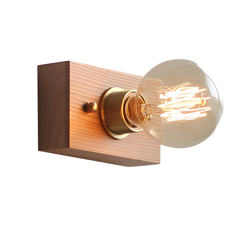vintage walnut wood wall lamp 1 light design in roundsquare shape with pull chain switch