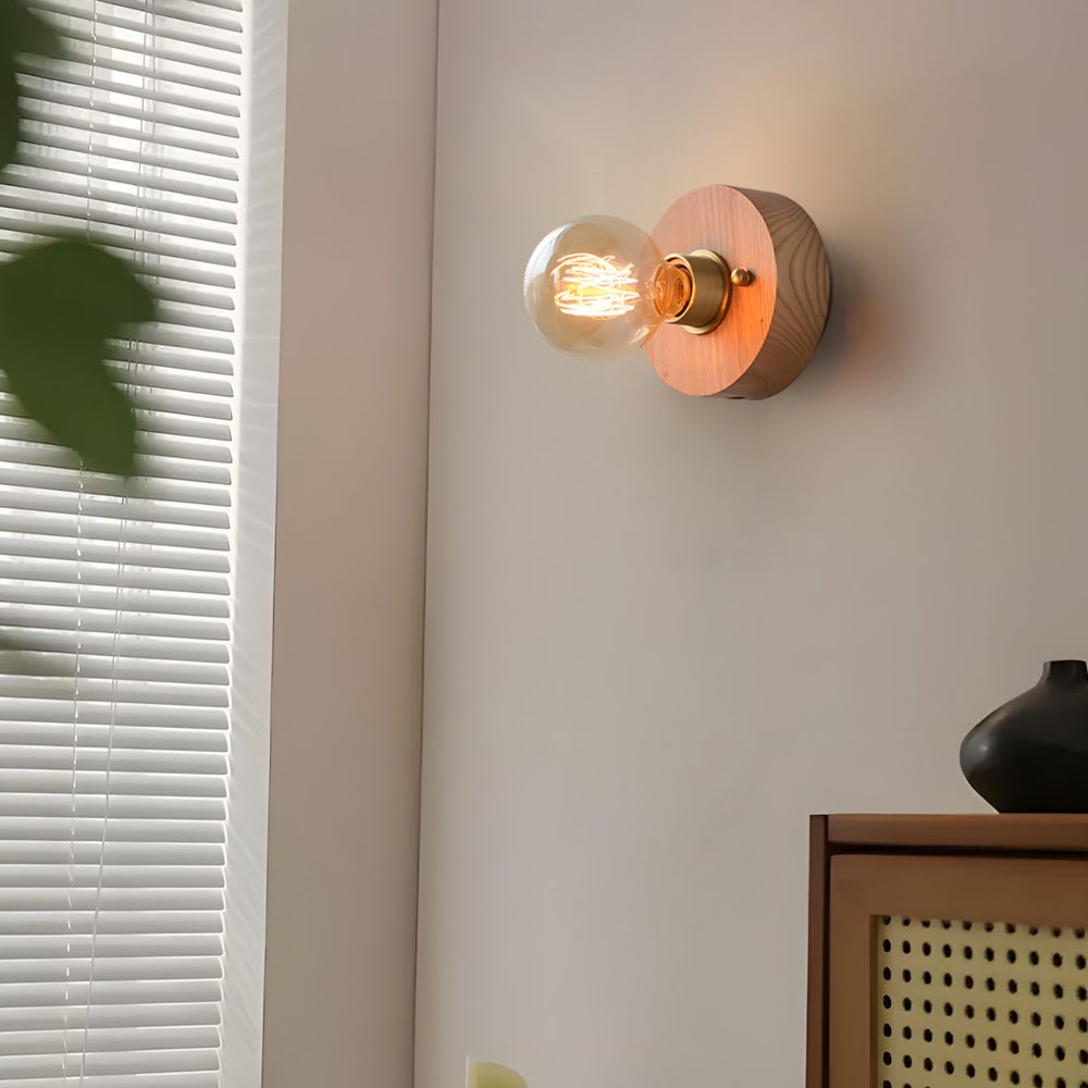 vintage walnut wood wall lamp 1 light design in roundsquare shape with pull chain switch
