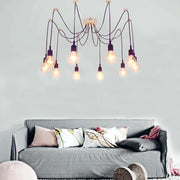 10-Head Cluster Spider Multi-Light Pendant — Aluminum, Fabric Cable, Acrylic Shades, 40W LED, DIY Adjustable, Industrial or Modern