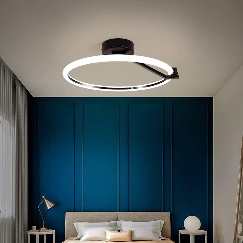 Ring LED Semi-Flush Mount Ceiling Light — Metal, Dimmable, 3-Step Dimming, Remote Control, Black or Gold, 16"