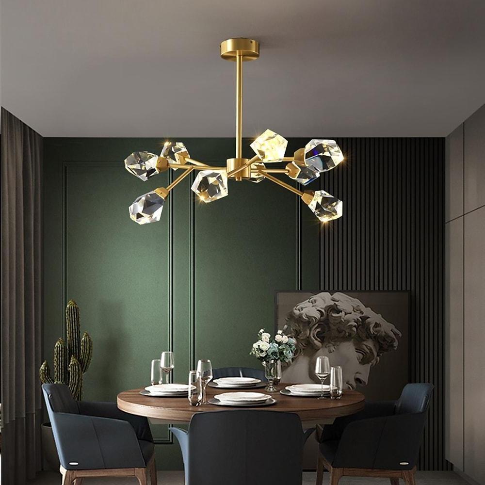 9-Light Sputnik Crystal Chandelier — Matte Gold, Irregular Geometric Crystal, G9 LED, 32" Diameter