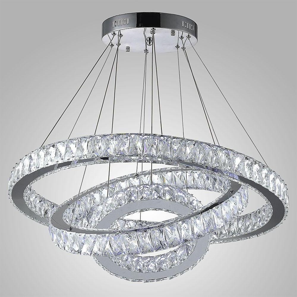 Interwoven Triple-Ring Crystal Chandelier — Silver Electroplated Metal, 31" Diameter, 78W LED Dimmable, 3000K–6000K