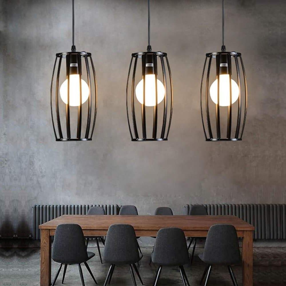 Geometric Multi-Light Pendant — Black Metal, Industrial Retro, Adjustable 59" Cord