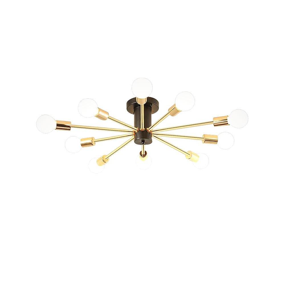 Geometric Sputnik Semi Flush-Mount Chandelier — Metal, Gold, 10-Light E26/E27, 43" Wide