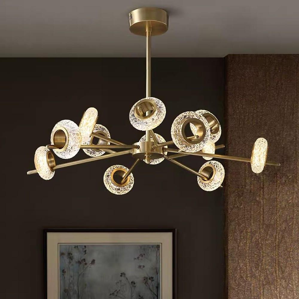 Sputnik Crystal Sphere Chandelier — Brass, Gold Electroplated, Integrated LED 3000K, 8 or 12-Light