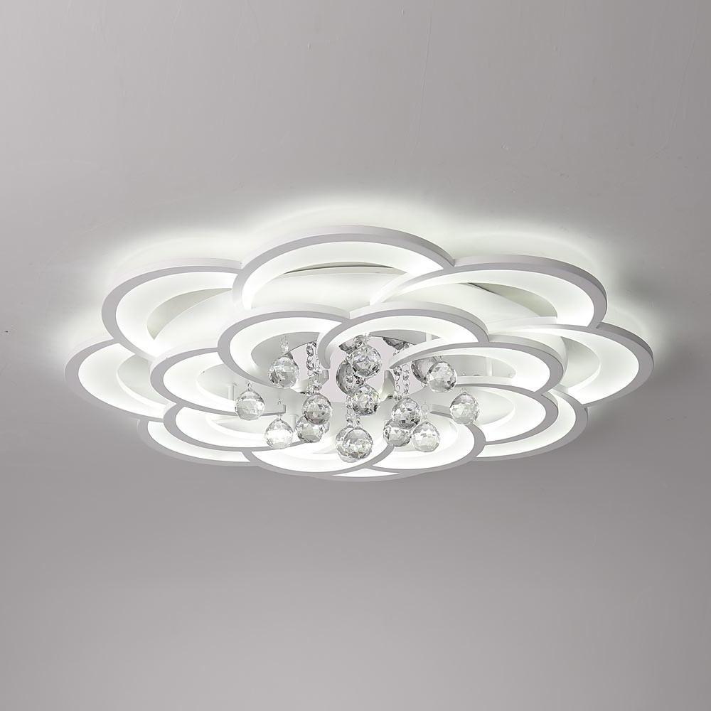 Floral Crystal Teardrop Flush-Mount Ceiling Light — Acrylic, 1-Light, 31" Diameter, Dimmable 3000K–6000K with Remote