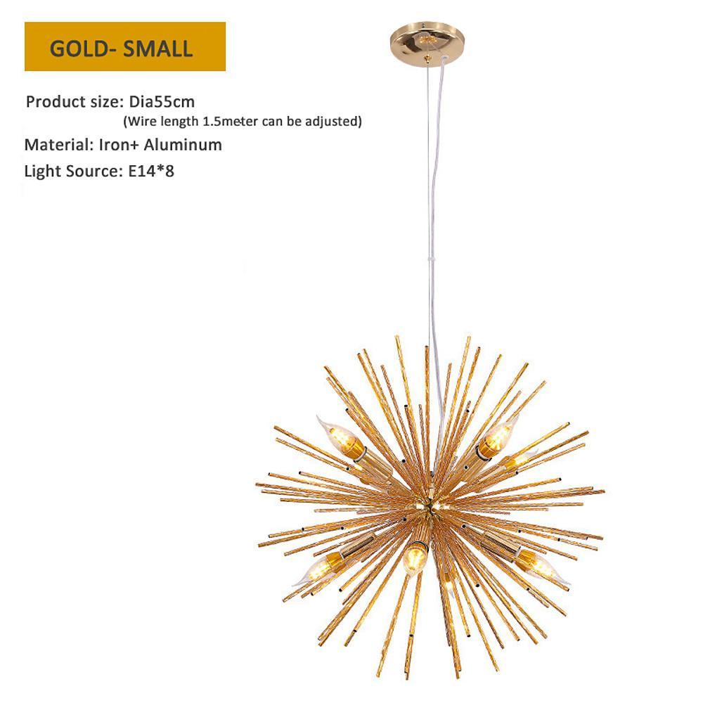 Geometric Starburst Chandelier — Metal, 8-Light Sputnik, Gold or Chrome, 22" Diameter
