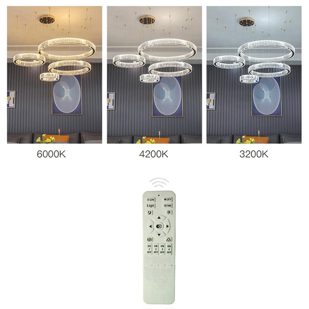 4-Ring Crystal Chandelier — Stainless Steel, Gold, LED, 31" Diameter, Remote Dimmable, 3000K/6500K