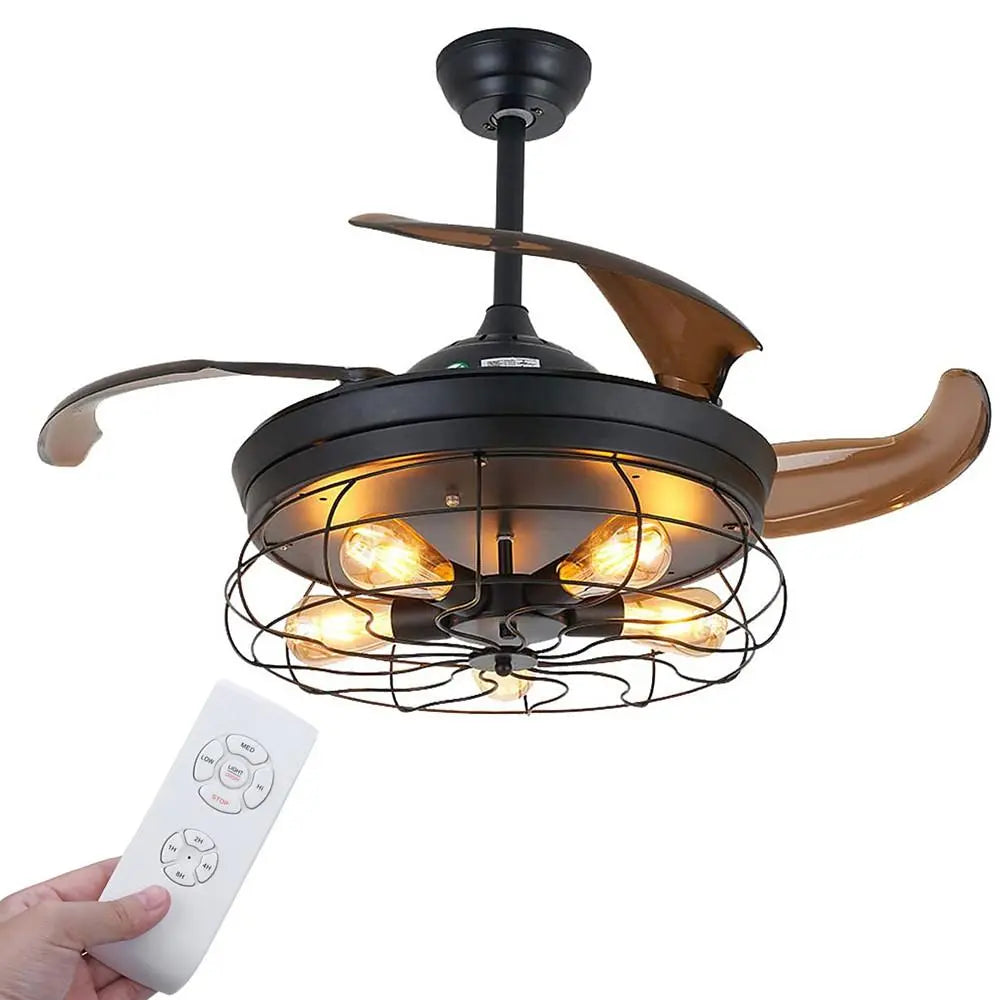 Retractable Ceiling Fan with Light - 3-Blade Farmhouse Design Luxe
