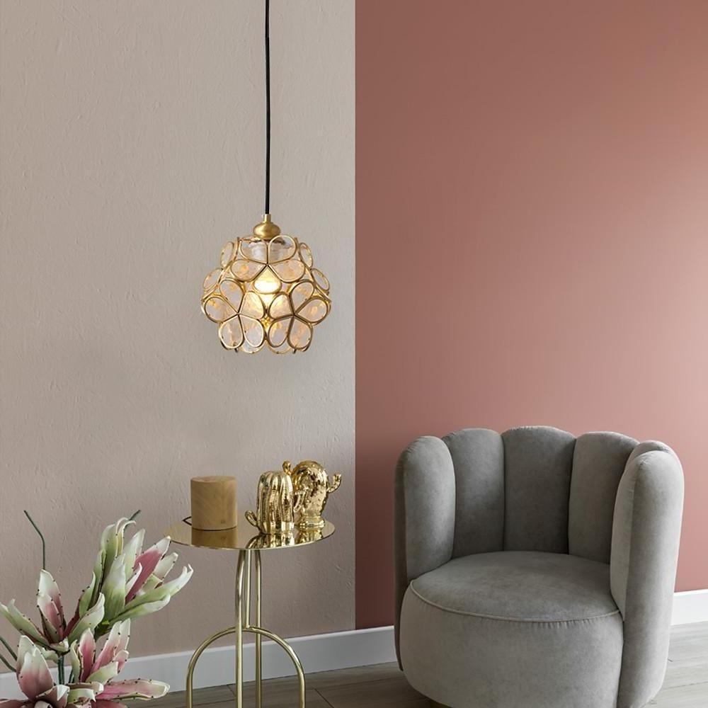 Flower Globe Mini Pendant — Copper & Crystal, Tiffany-Inspired, E26/E27, 8" Diameter, Adjustable 47" Cord
