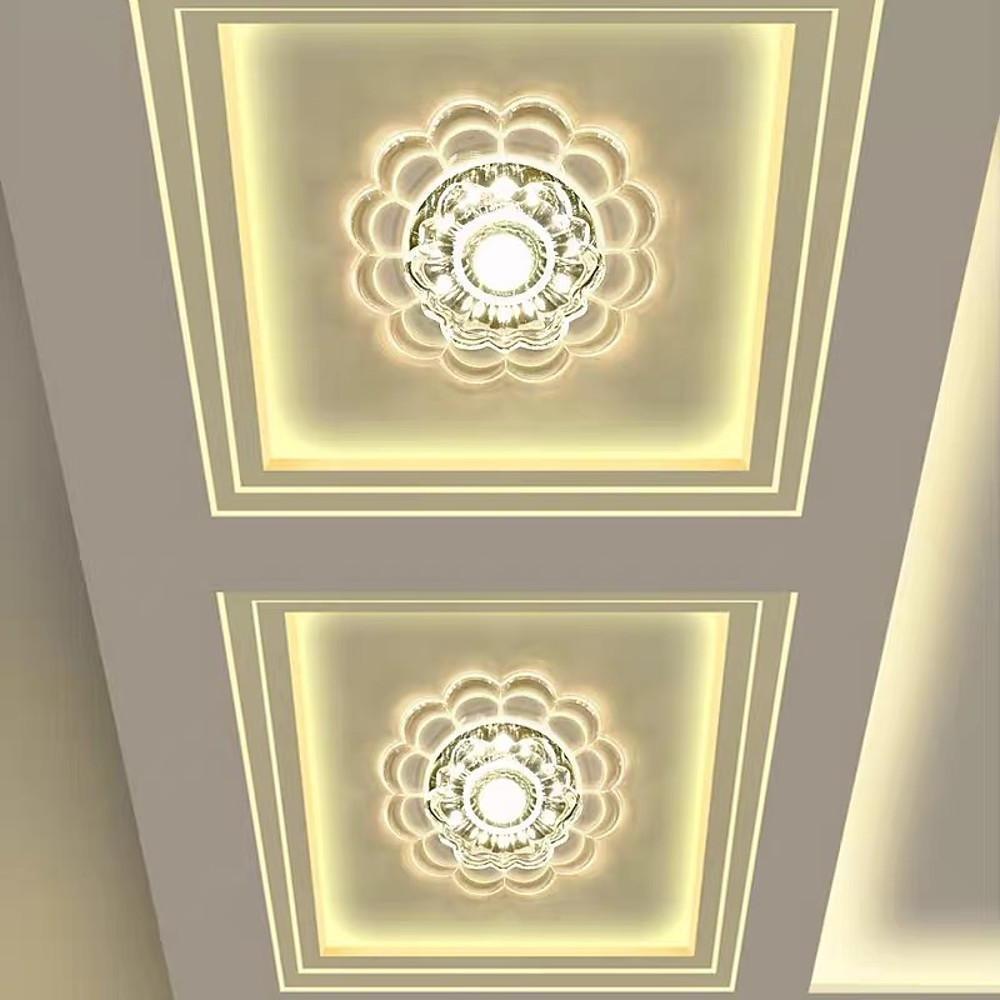Flower-Effect Crystal Flush-Mount Ceiling Light — Metal, LED, 8" Diameter, Kids' Room and Entryway