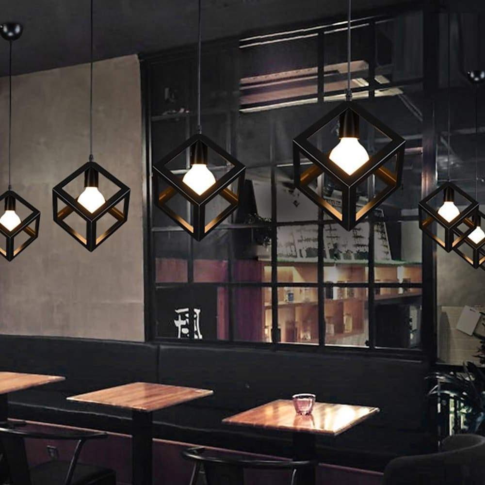 Geometric Multi-Light Pendant — Black Metal, Industrial Retro, Adjustable 59" Cord