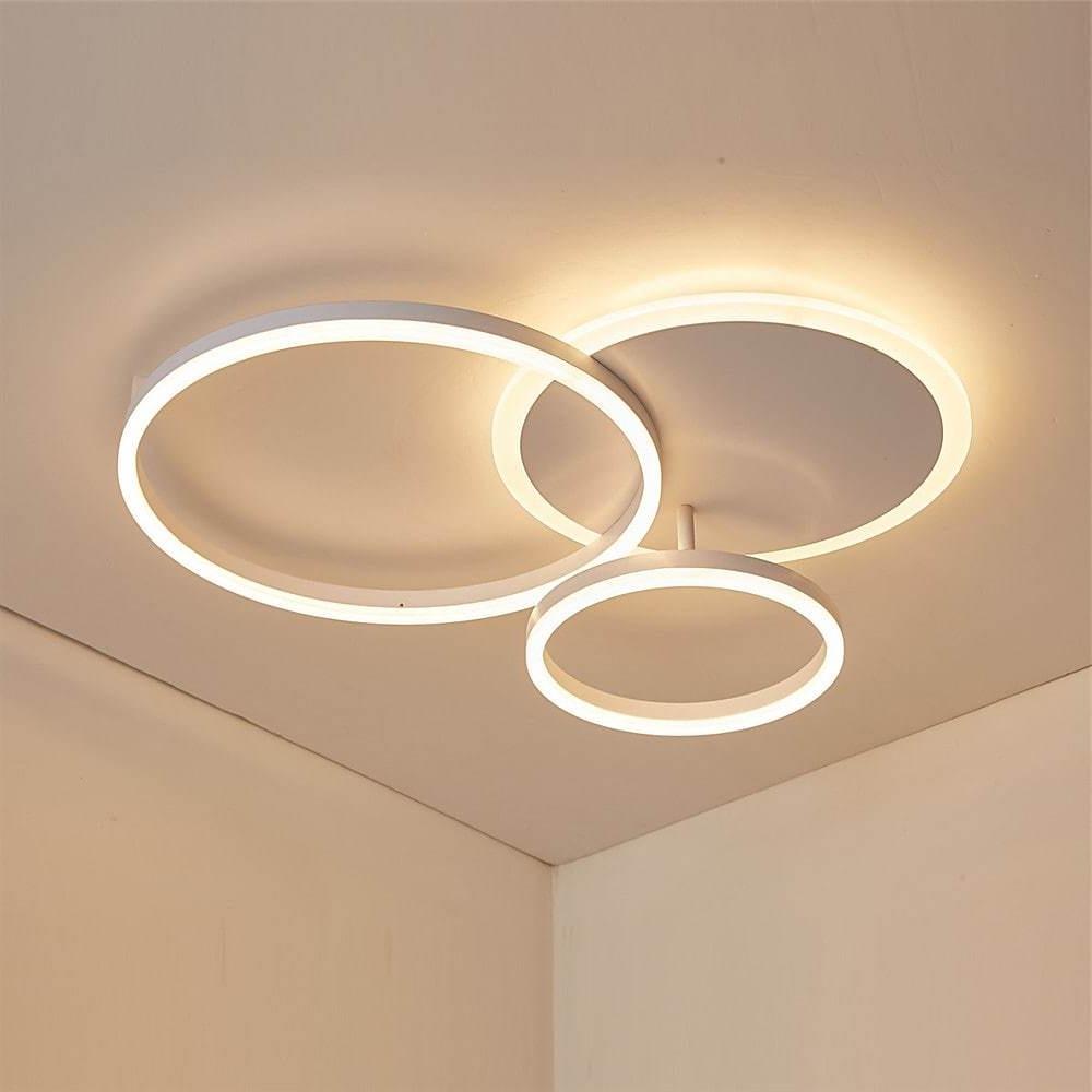 3-Ring Circle Flush-Mount Light — White Acrylic, 3-Light LED, 3-Color Dimmable, 26" × 20"