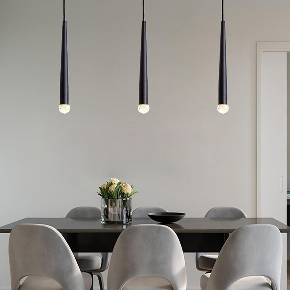 Slim Cylinder Mini Pendant — Electroplated Metal with Crystal LED, 3W 3000K, 12"–24" Heights