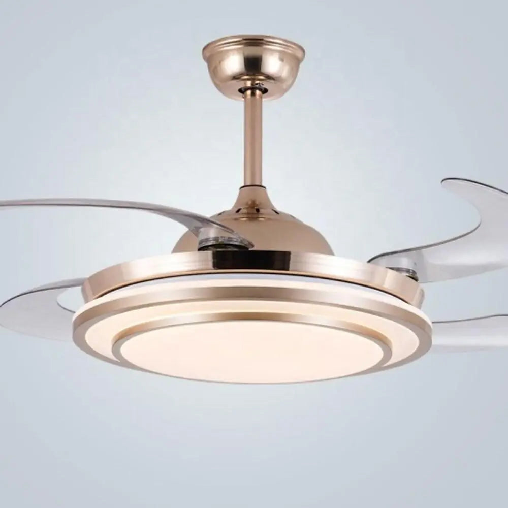 Retractable Ceiling Fan with 4 Blades, LED Light, and Elegant Gold Finish Luxe