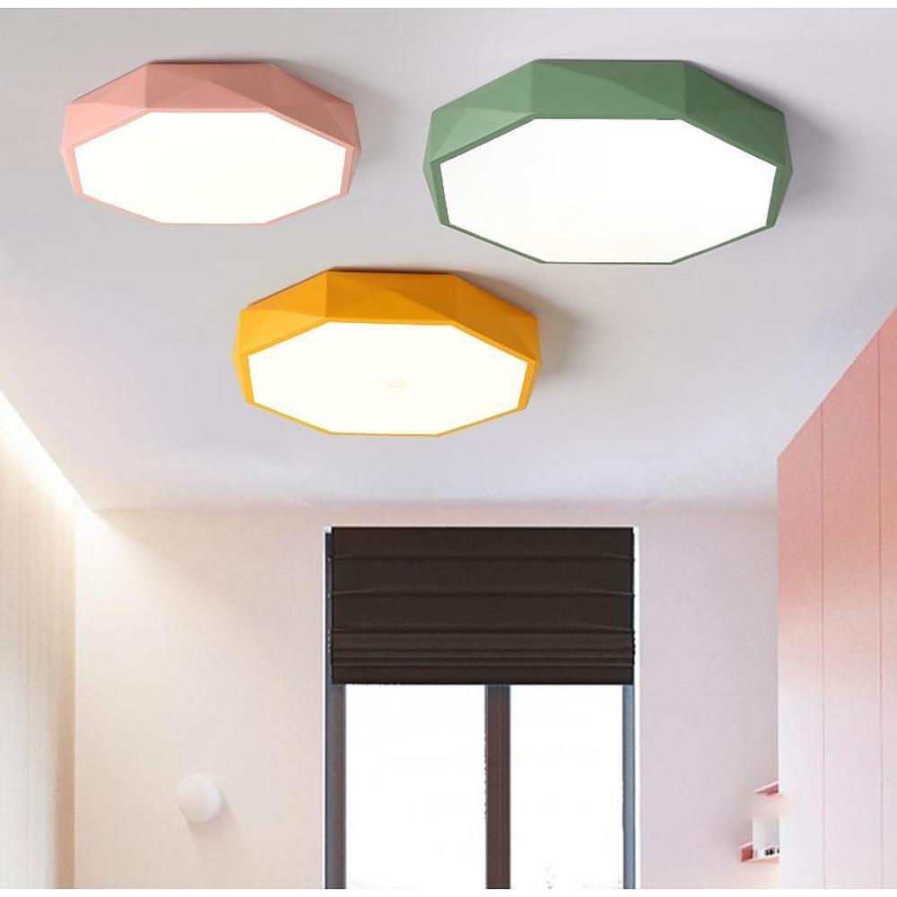 Octagonal LED Flush-Mount Ceiling Light — Acrylic, 3-Step Dimming, Remote Control, 12"–24", Kids' Bedroom