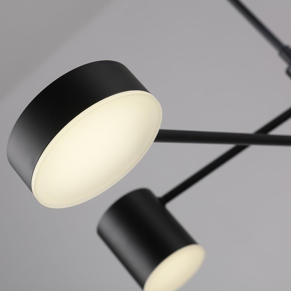 Industrial Sputnik Chandelier — Black Metal & Acrylic, 6-Light LED, 3-Step Dimming, 3000K/6000K